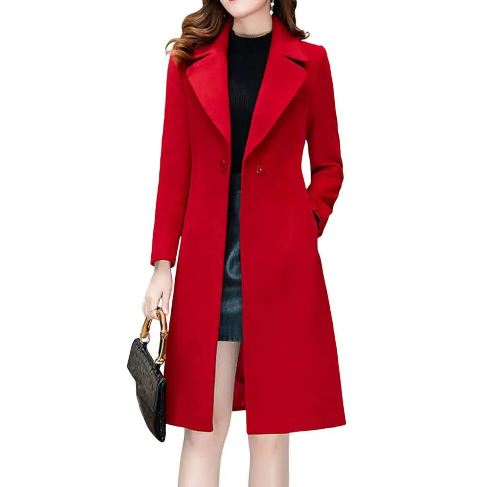 Autumn and Winter Woolen Coat Women's Medium Long Knee Down
Waist Suit Collar Wool Coat