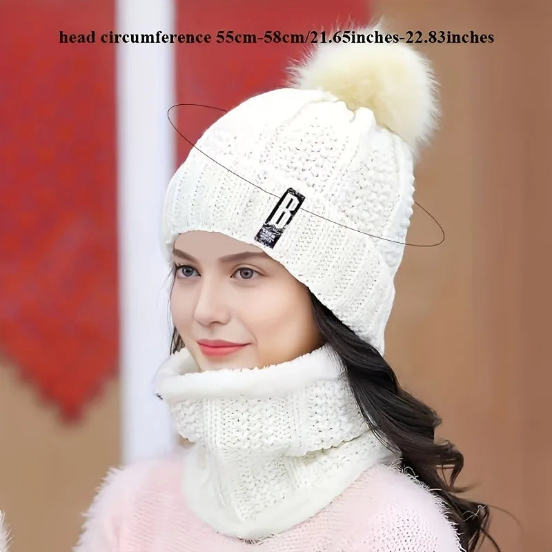 2PCS ✌🎁 winter warm knit hat set Winter hat thick plush windproof cold casual warm hat scarf