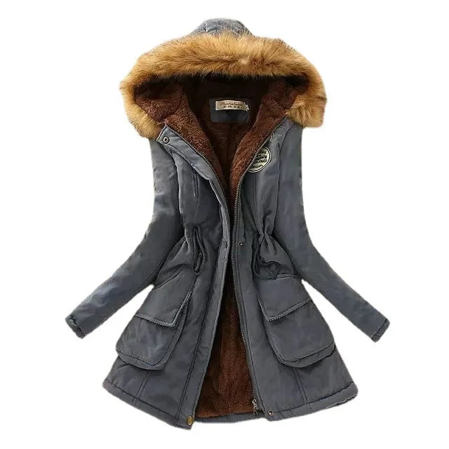 Women Cotton Jacket Padded Casual Slim Coat Embroidery Hooded