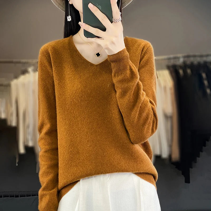 Women Sweater V-Neck 
Cashmere Long Sleeve Soft Knitwear