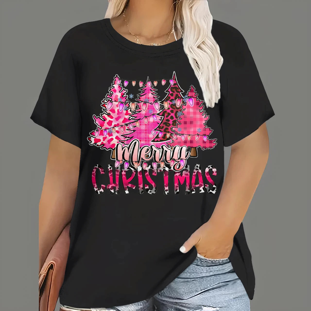 Christmas T Shirts Women's Cartoon Santa Claus Print