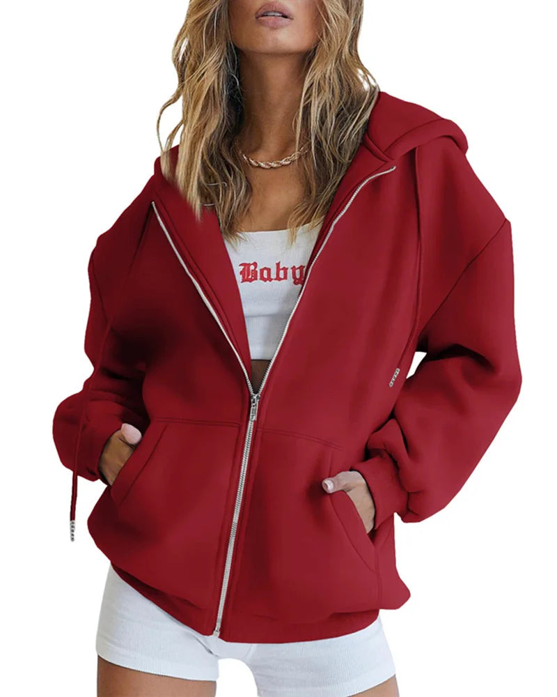 Zipper Cardigan Hooded Sweatshirt Sporty Style