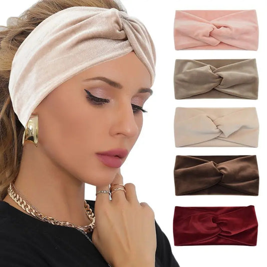 Velvet Cross 👩 Headband Wide Hair Band Solid Color Stretch Turban Elegant Autumn Winter