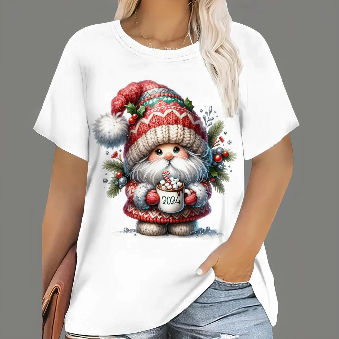 Christmas T Shirts Women's Cartoon Santa Claus Print