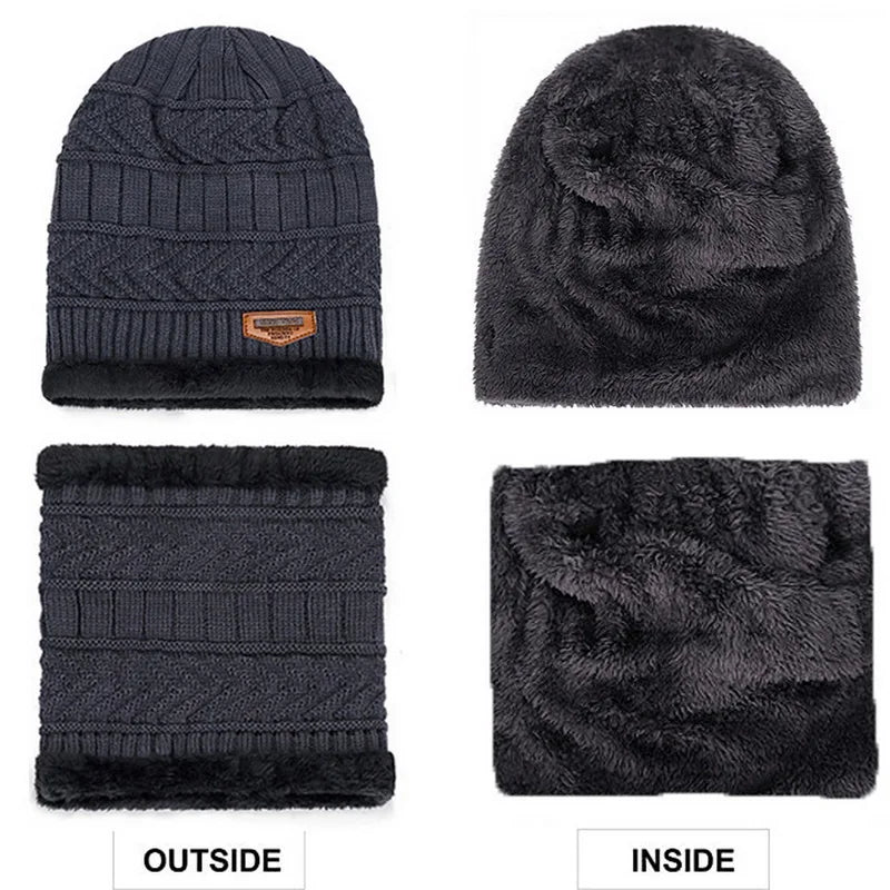 🏆 Winter Hats Knit Cap Men Velvet Ha Fleece Scarf Outdoor Riding Hat Warm Thickening Plus Velvet Neck Protect Cap