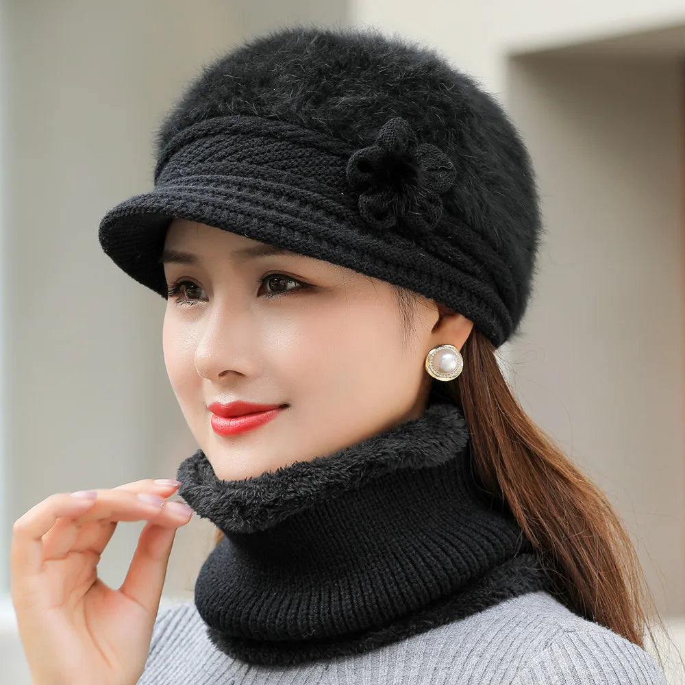 💘 Women Winter Hat Fur Lined Hat & Scarf Warm Set Fashion