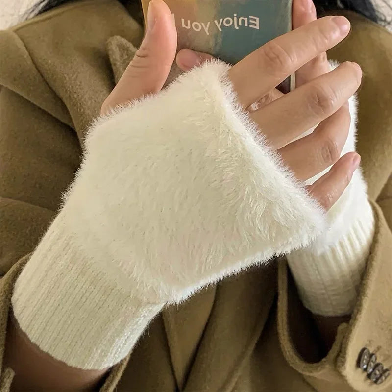 Soft Winter Half Finger Gloves Women Warm Luxury