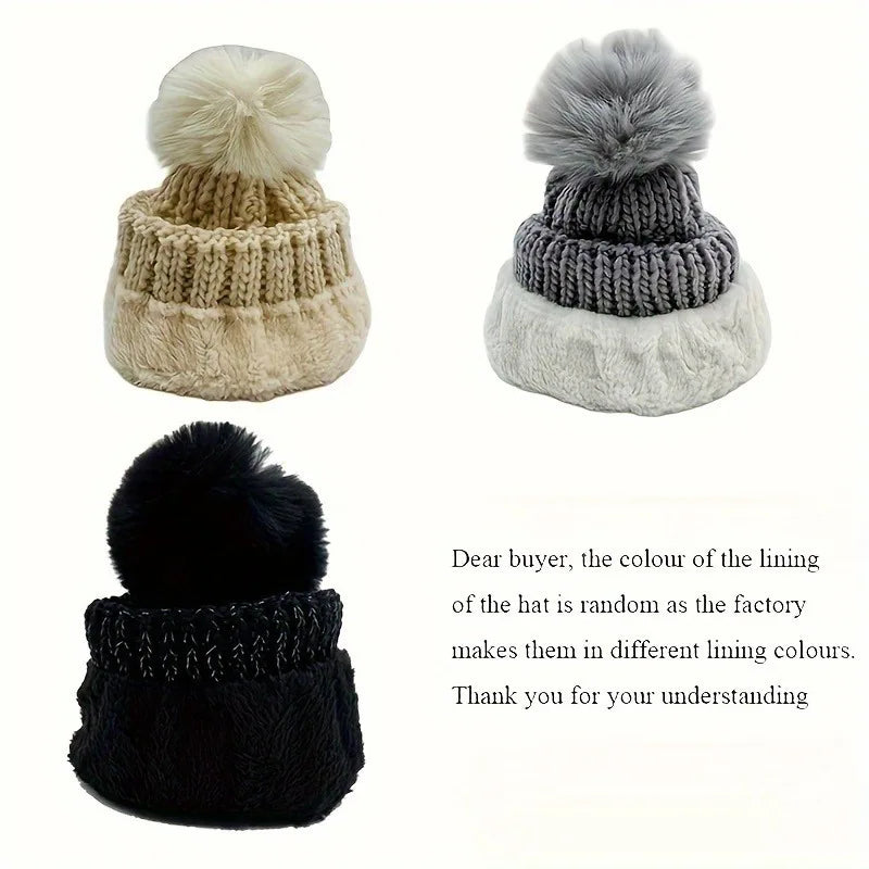 2PCS ✌🎁 winter warm knit hat set Winter hat thick plush windproof cold casual warm hat scarf