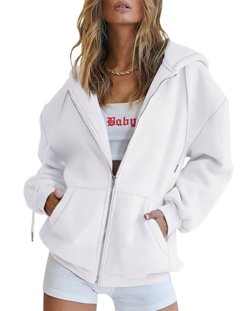 Zipper Cardigan Hooded Sweatshirt Sporty Style