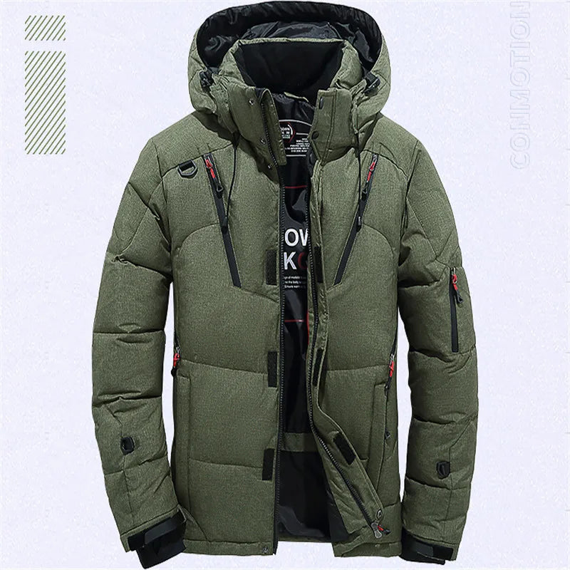 Down Jacket Men White Duck Coat Windproof Warm 
Overcoat Thicken Solid Color Hooded