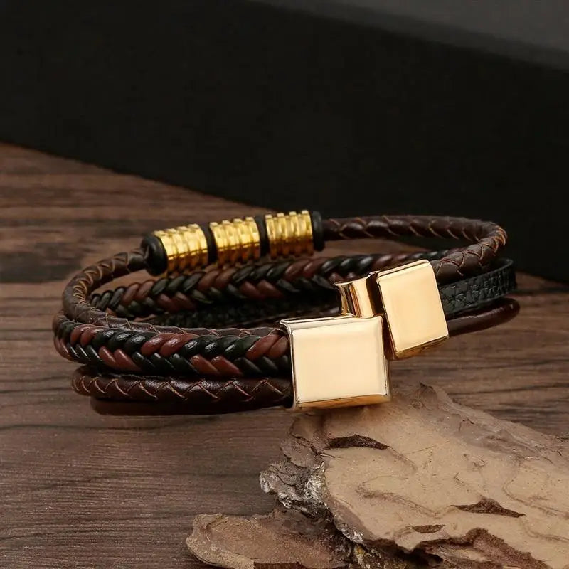 🔥 Classic Men's Leather Bracelet 19/21/23cmHand-woven Multilayer