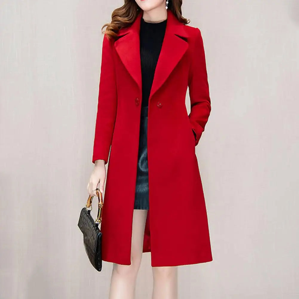 Autumn and Winter Woolen Coat Women's Medium Long Knee Down
Waist Suit Collar Wool Coat