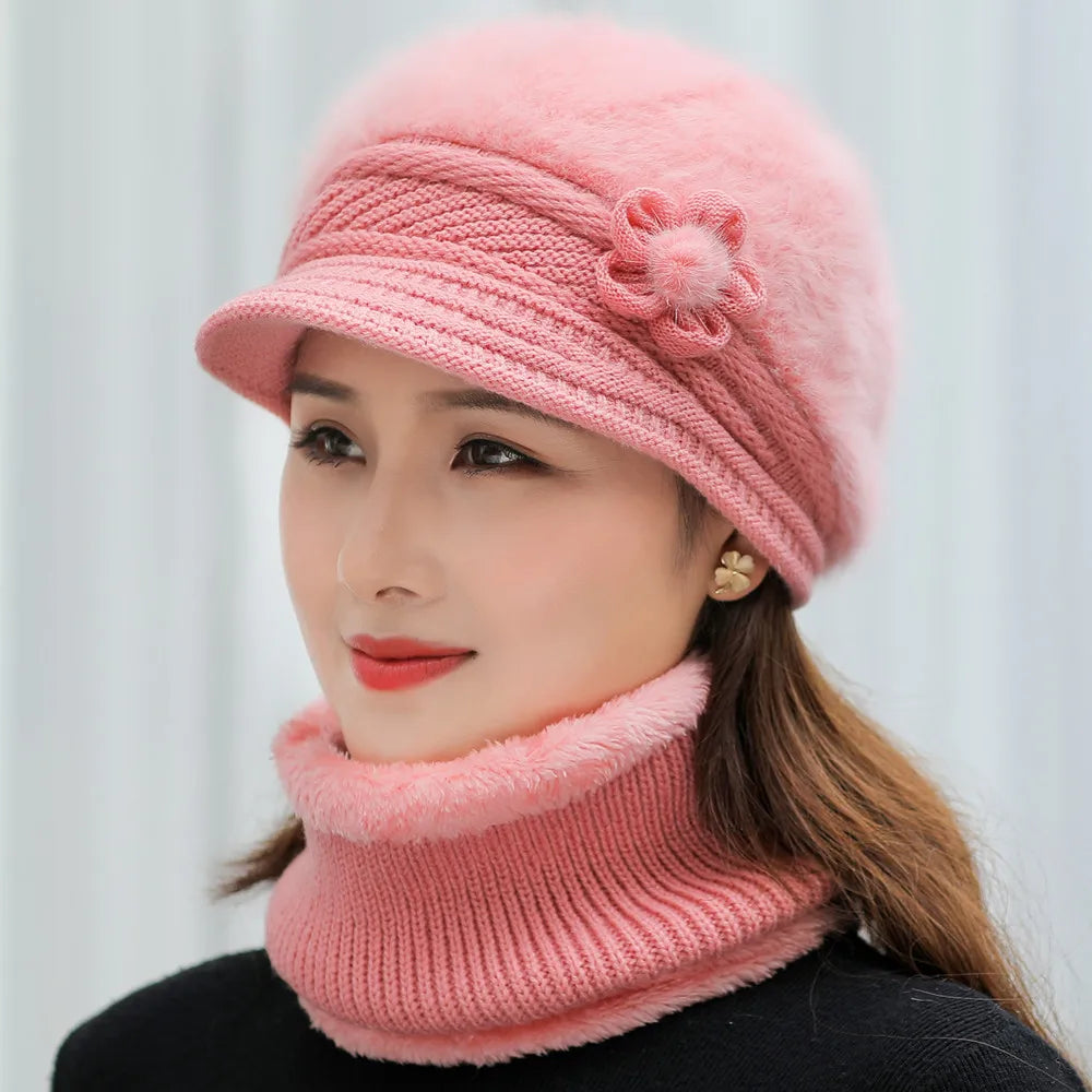 💘 Women Winter Hat Fur Lined Hat & Scarf Warm Set Fashion