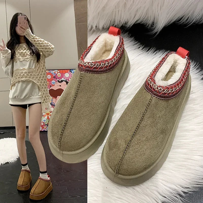 Snow Boots for Women Cashmere Warm Thick Soles 
Without Heel-covered Cotton